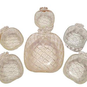 1970’s Textured Glass Pineapple Bowls Serving Set 6 Pc. MADE IN ITALY VINTAGE